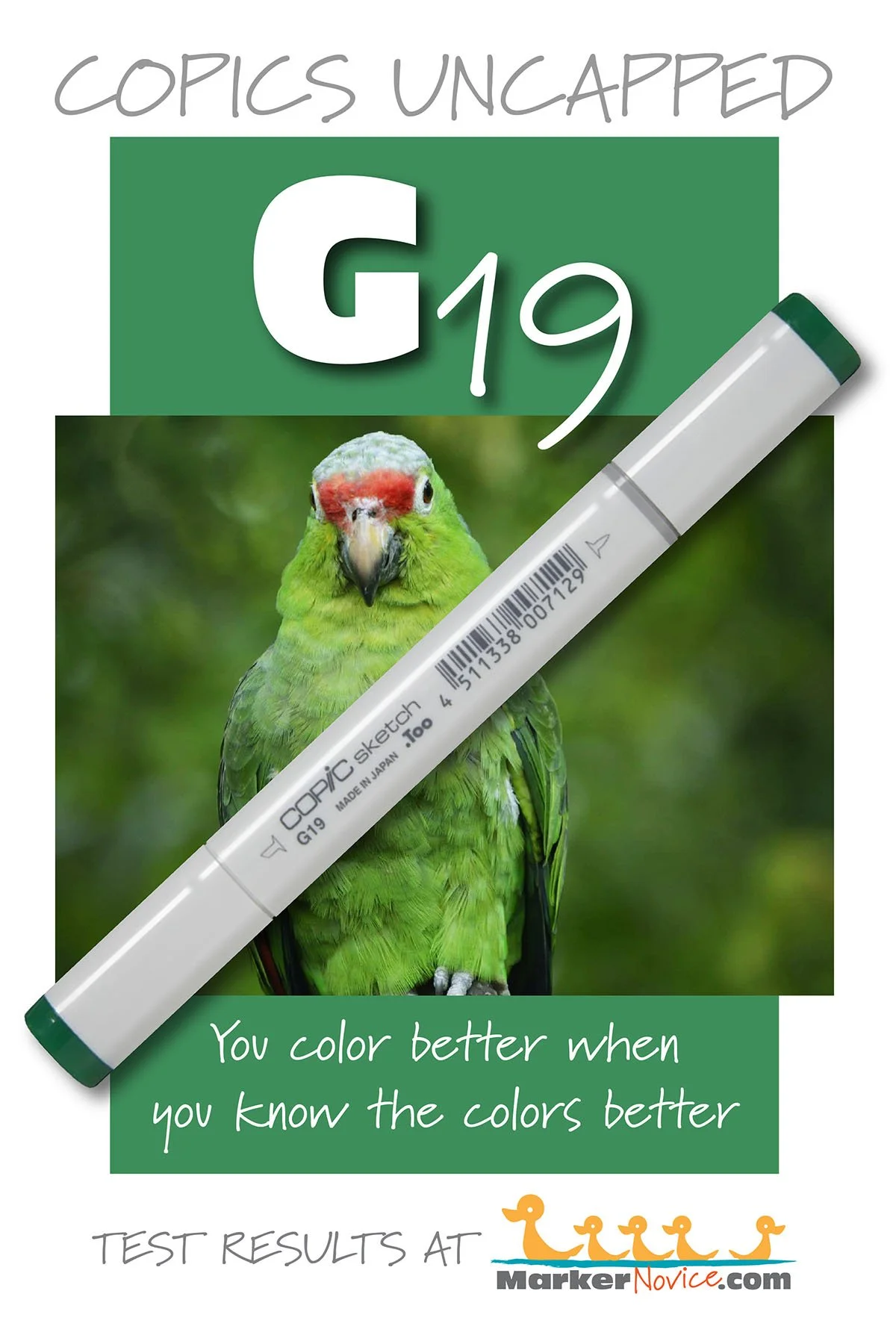 Copic G19 Bright Parrot Green: Blend, Value, and Lightfast testing